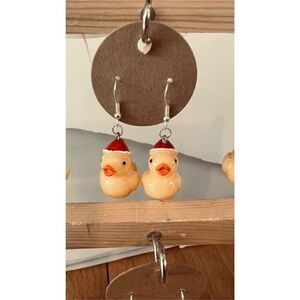 Christmas Resin Duck Earings CUTE 1" New